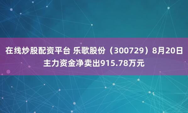在线炒股配资平台 乐歌股份（300729）8月20日主力资金净卖出915.78万元